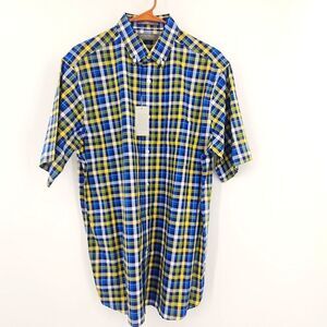 Daniel Cremieux Button Up Shirt Mens Size Medium Blue Yellow Plaid Work Office